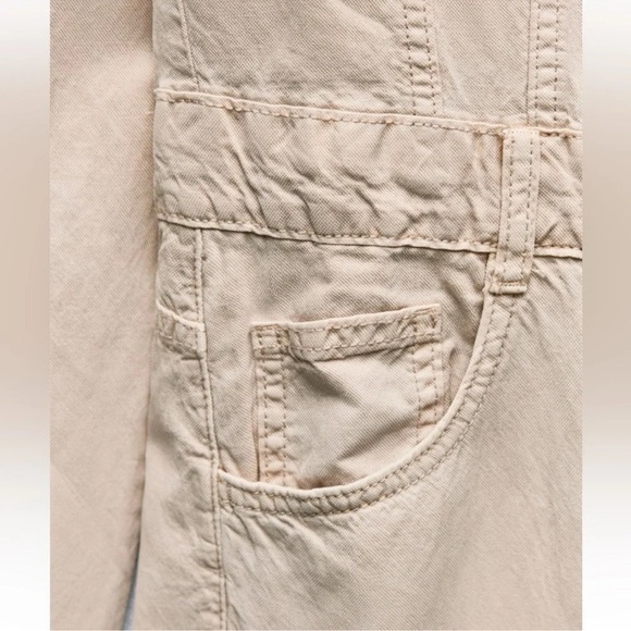 ZARA LONG FLOWY CREAM JUMPSUIT - Picture 3 of 5